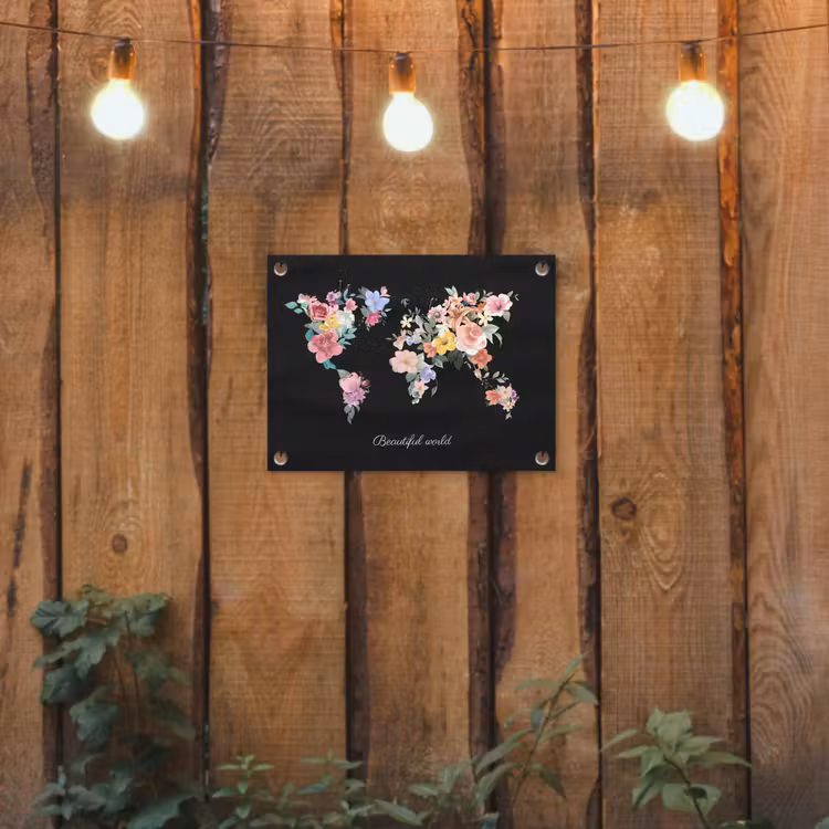 Wereldkaart - Bloemen - Pastelkleuren tuinposter los doek klein -sfeer1