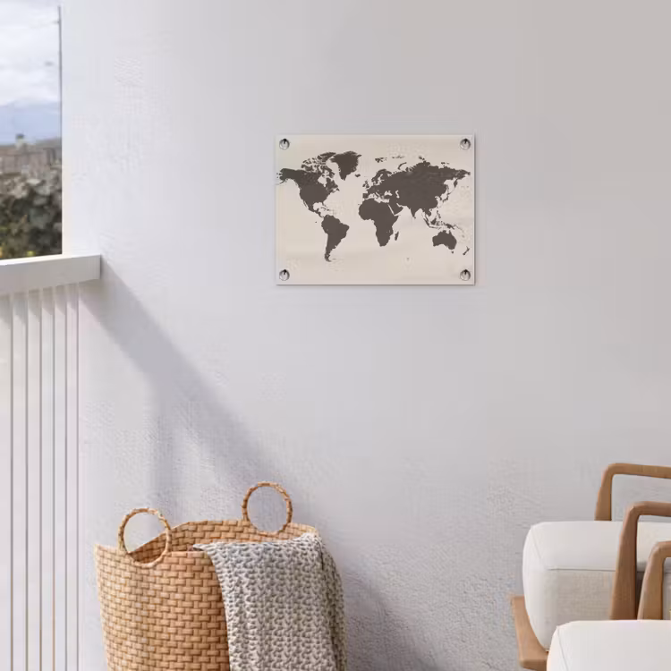Wereldkaart - Stempelstijl - Ruw tuinposter los doek klein -sfeer8