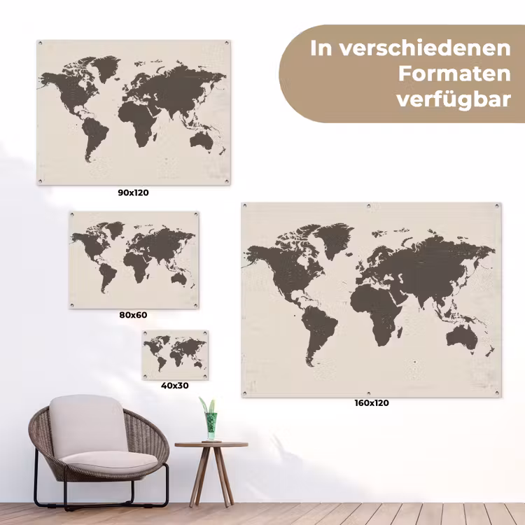 Wereldkaart - Stempelstijl - Ruw tuinposter los doek klein -Xsfeer9_DE