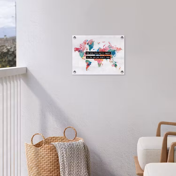Wereldkaart - Kleurrijk - Tekst tuinposter los doek klein -sfeer8