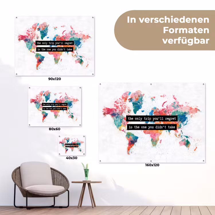 Wereldkaart - Kleurrijk - Tekst tuinposter los doek klein -Xsfeer9_DE