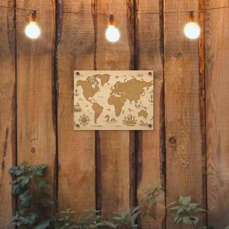 Wereldkaart - Decoratief - - Avontuurlijk tuinposter los doek klein -sfeer1