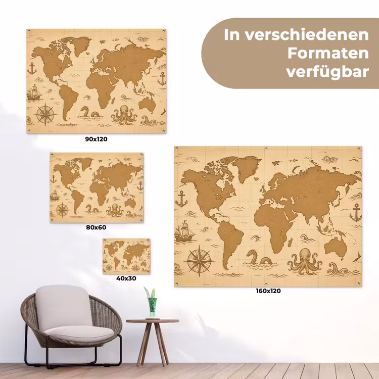Wereldkaart - Decoratief - - Avontuurlijk tuinposter los doek klein -Xsfeer9_DE