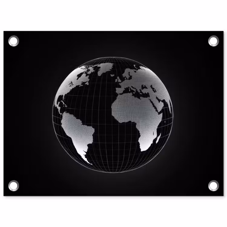 Wereldkaart - Digitaal - Raster - Wereldbol tuinposter los doek klein -3d