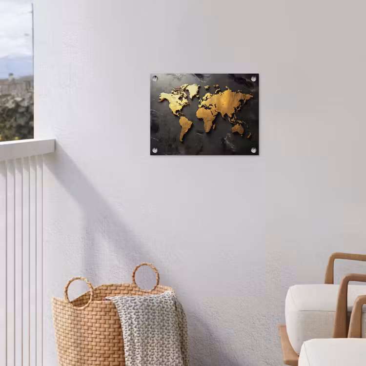 Wereldkaart - Driedimensionaal - Realistisch - Zwart tuinposter los doek klein -sfeer8