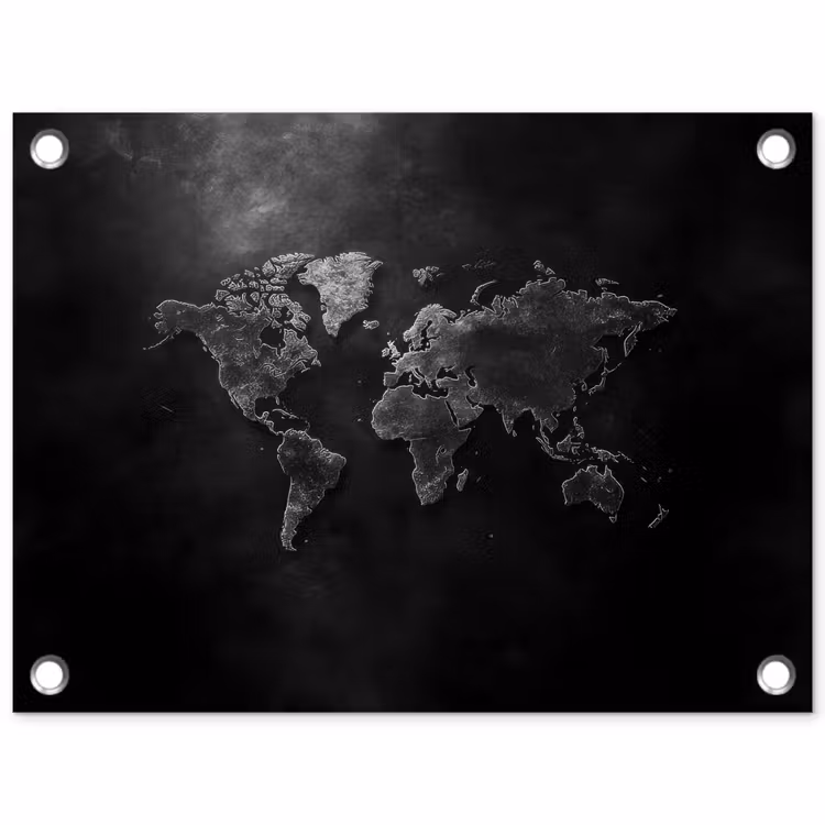 Wereldkaart - Duister - Zwart tuinposter los doek klein -3d
