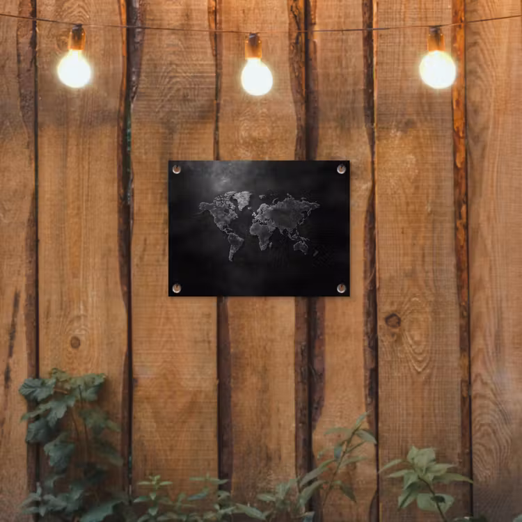 Wereldkaart - Duister - Zwart tuinposter los doek klein -sfeer1