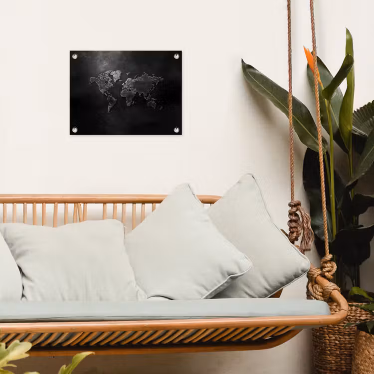 Wereldkaart - Duister - Zwart tuinposter los doek klein -sfeer7