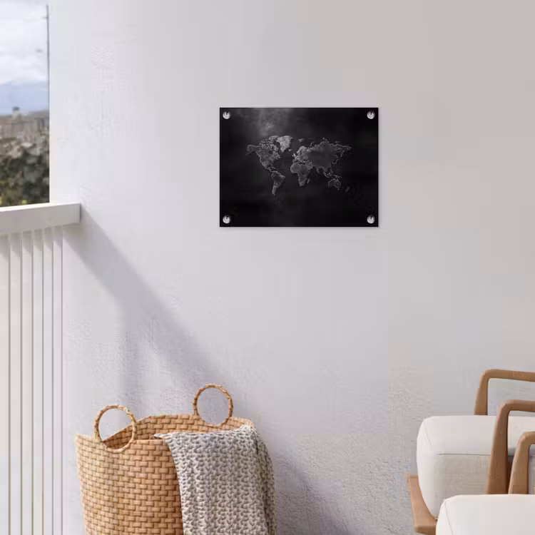 Wereldkaart - Duister - Zwart tuinposter los doek klein -sfeer8