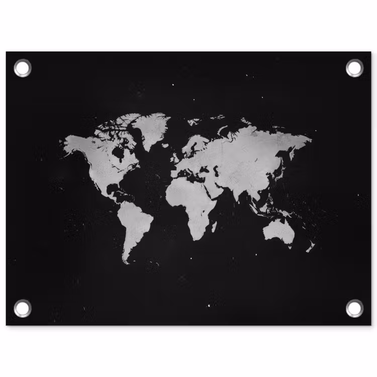 Wereldkaart - Duister - Wit tuinposter los doek klein -3d