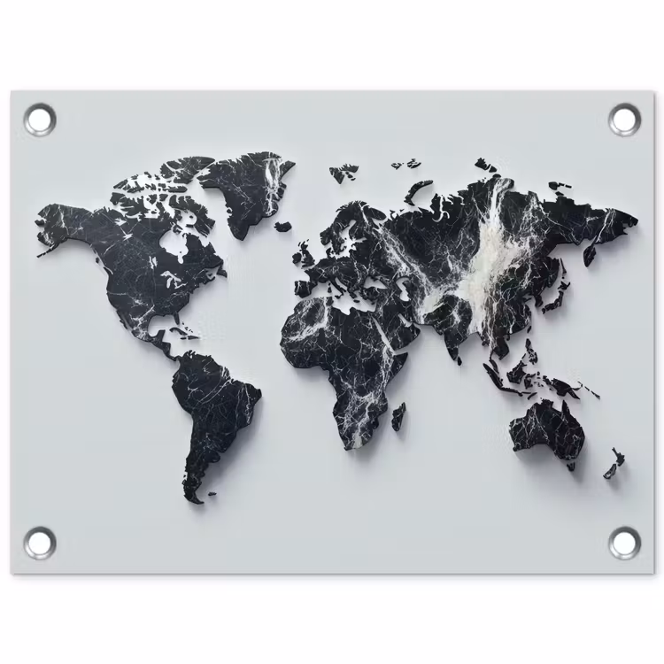 Wereldkaart - Dynamisch - Marmer - Wit tuinposter los doek klein -3d
