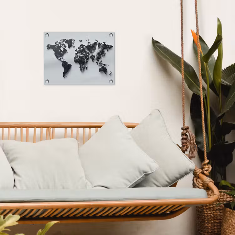 Wereldkaart - Dynamisch - Marmer - Wit tuinposter los doek klein -sfeer7