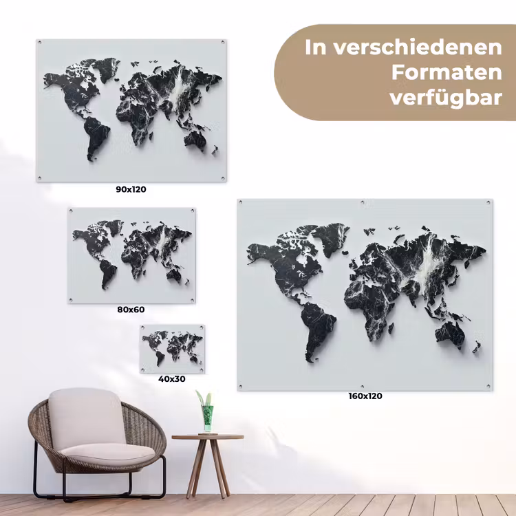 Wereldkaart - Dynamisch - Marmer - Wit tuinposter los doek klein -Xsfeer9_DE