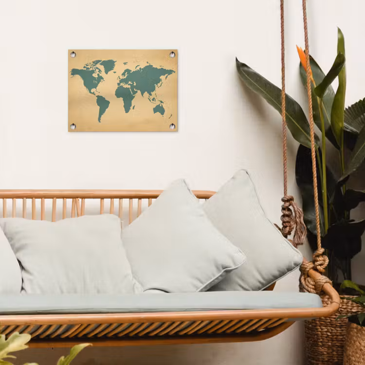 Wereldkaart - Egaal groen - Minimalistisch tuinposter los doek klein -sfeer7