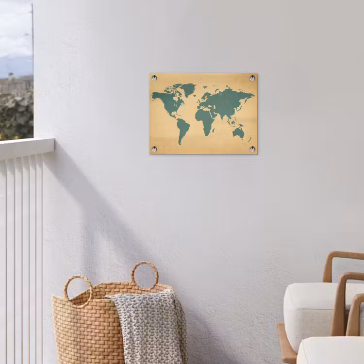 Wereldkaart - Egaal groen - Minimalistisch tuinposter los doek klein -sfeer8