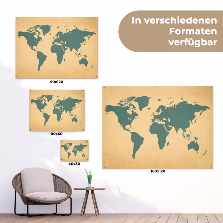 Wereldkaart - Egaal groen - Minimalistisch tuinposter los doek klein -Xsfeer9_DE