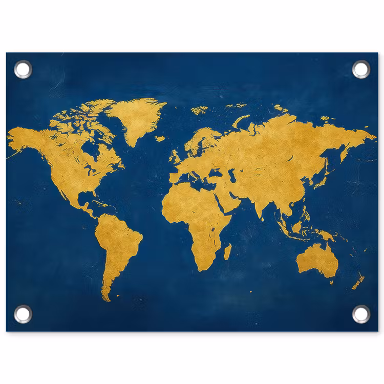 Wereldkaart - Elegant - Blauw tuinposter los doek klein -3d