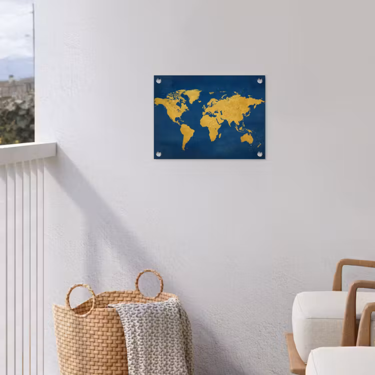 Wereldkaart - Elegant - Blauw tuinposter los doek klein -sfeer8