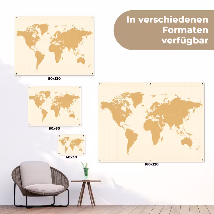 Wereldkaart - Strakke vlakstijl - Rasterachtergrond tuinposter los doek klein -Xsfeer9_DE