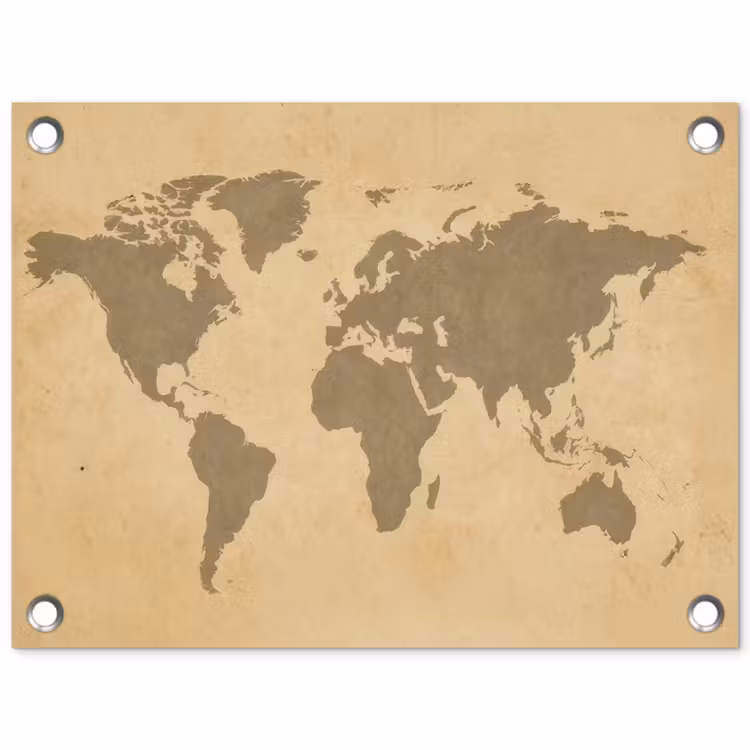 Wereldkaart - Aardtinten - Subtiel tuinposter los doek klein -3d