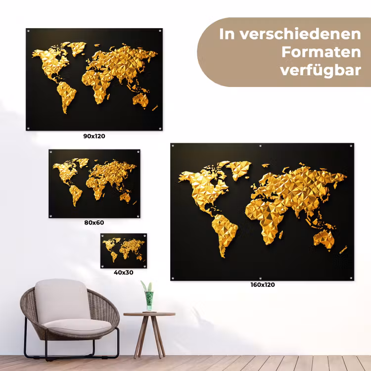 Wereldkaart - Facetstructuur - Driedimensionaal tuinposter los doek klein -Xsfeer9_DE