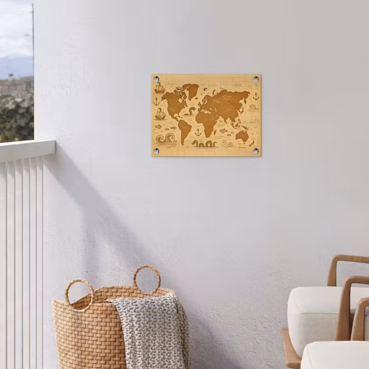 Wereldkaart - Fantasiestijl - Bruin tuinposter los doek klein -sfeer8