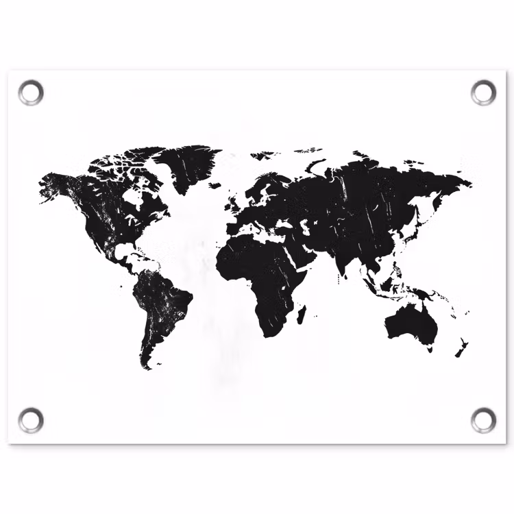 Wereldkaart - Verf - Zwart - Wit tuinposter los doek klein -3d