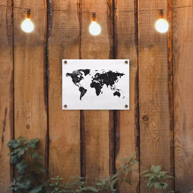 Wereldkaart - Verf - Zwart - Wit tuinposter los doek klein -sfeer1