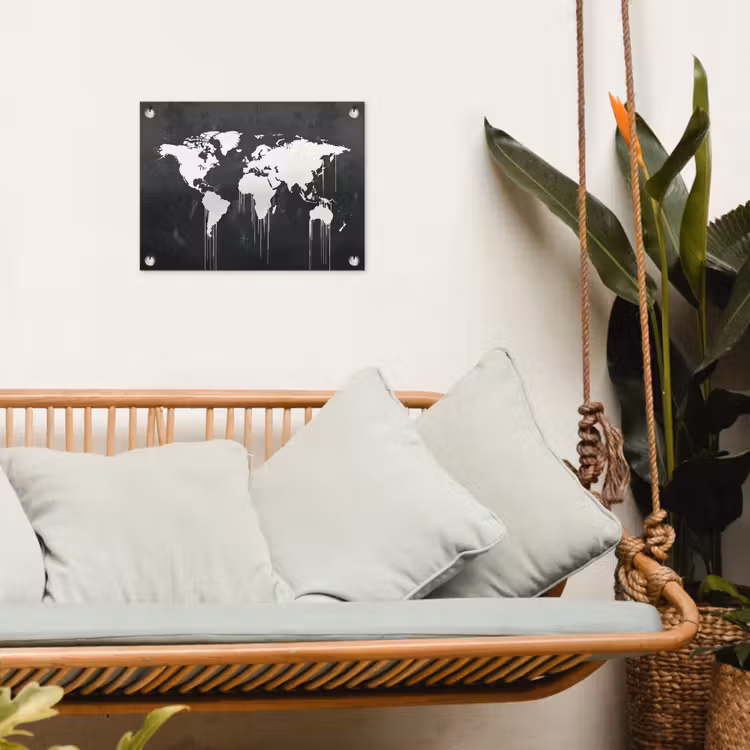 Wereldkaart - Verf - Wit tuinposter los doek klein -sfeer7