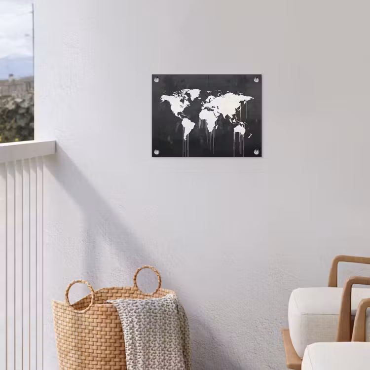 Wereldkaart - Verf - Wit tuinposter los doek klein -sfeer8
