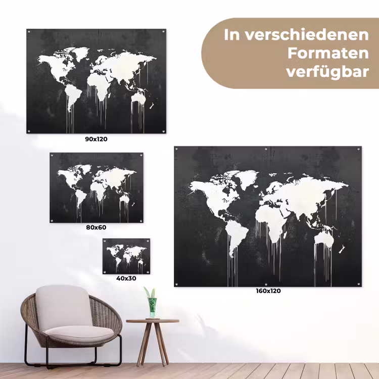 Wereldkaart - Verf - Wit tuinposter los doek klein -Xsfeer9_DE
