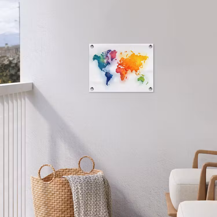 Wereldkaart - Kleurrijk - Waterverf tuinposter los doek klein -sfeer8