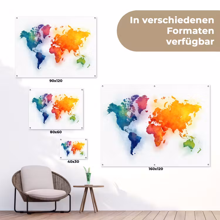 Wereldkaart - Kleurrijk - Waterverf tuinposter los doek klein -Xsfeer9_DE
