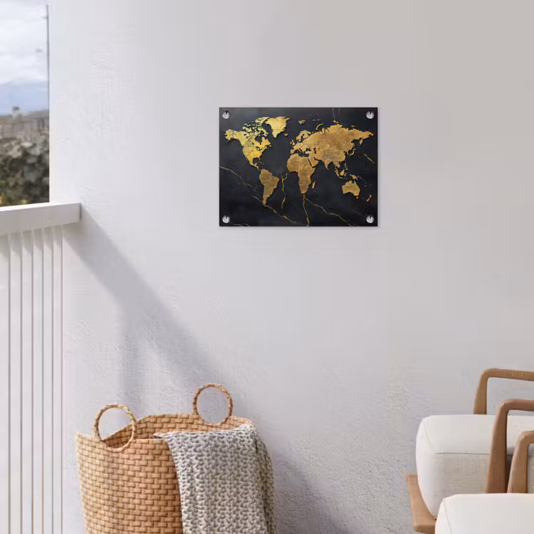 Wereldkaart - Fijne gravures - Marmer tuinposter los doek klein -sfeer8