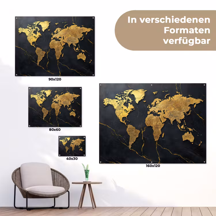 Wereldkaart - Fijne gravures - Marmer tuinposter los doek klein -Xsfeer9_DE