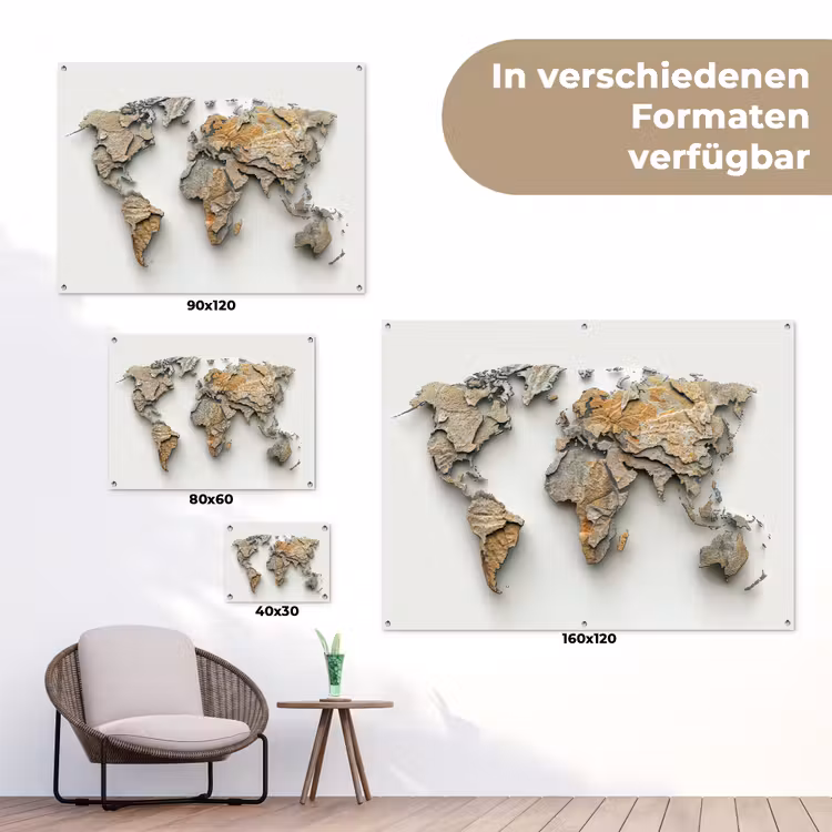 Wereldkaart - Rots structuur - Reliëf tuinposter los doek klein -Xsfeer9_DE