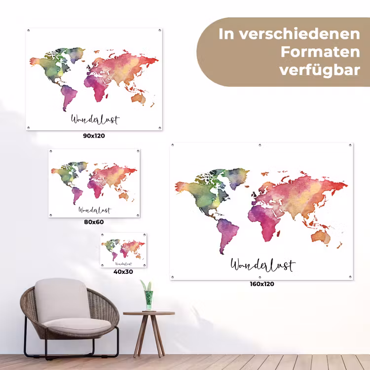 Wereldkaart - Wanderlust - Paars tuinposter los doek klein -Xsfeer9_DE