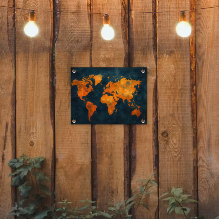 Wereldkaart - Vurige kleuren - Expressieve stijl tuinposter los doek klein -sfeer1