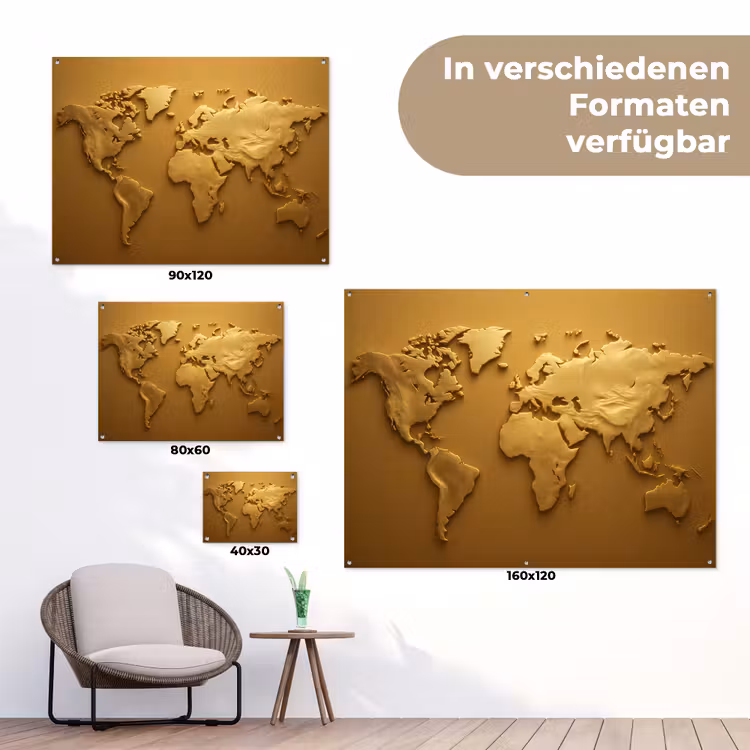 Wereldkaart - Vloeiend - Reliëfachtige wereldkaart tuinposter los doek klein -Xsfeer9_DE