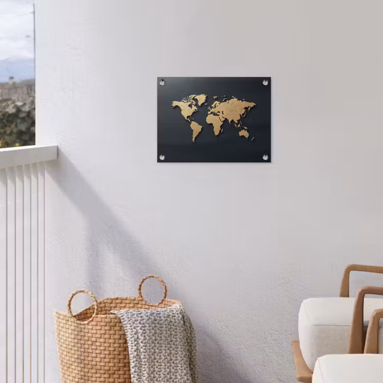 Wereldkaart - Geografische kenmerken - Zwart tuinposter los doek klein -sfeer8