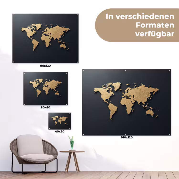 Wereldkaart - Geografische kenmerken - Zwart tuinposter los doek klein -Xsfeer9_DE