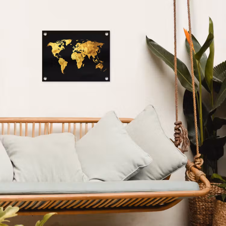 Wereldkaart - Geometrische polygonen - Dynamisch - Zwart tuinposter los doek klein -sfeer7