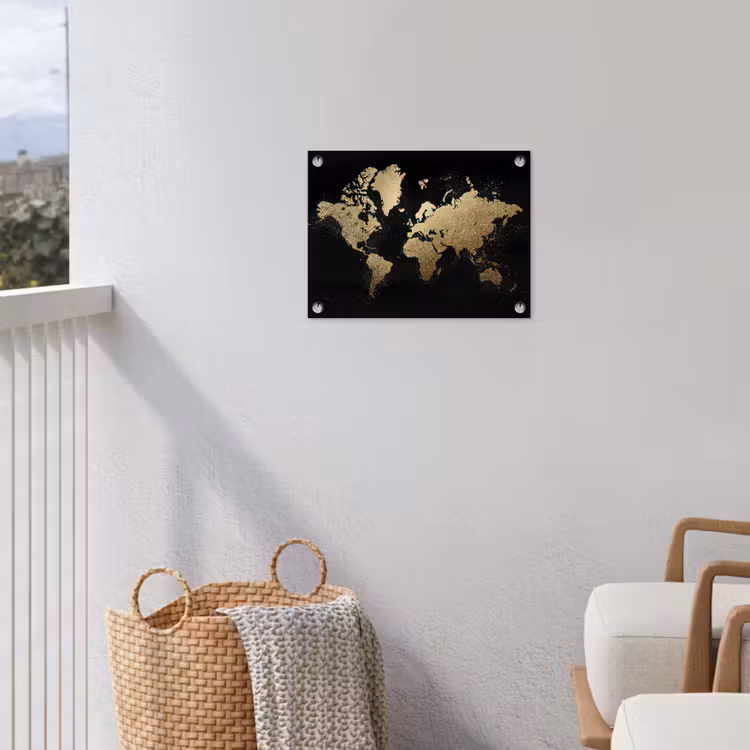 Wereldkaart - Glitter - Zwart tuinposter los doek klein -sfeer8
