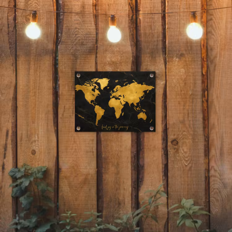 Wereldkaart - Goud - Marmer tuinposter los doek klein -sfeer1