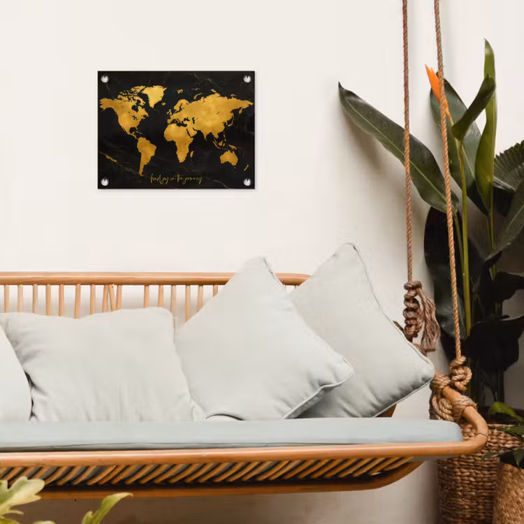 Wereldkaart - Goud - Marmer tuinposter los doek klein -sfeer7