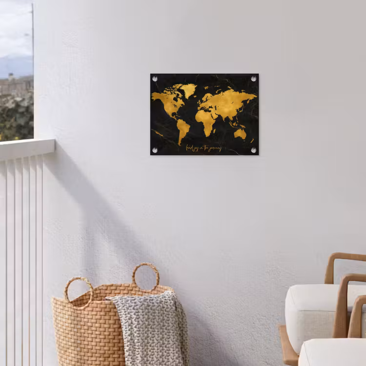 Wereldkaart - Goud - Marmer tuinposter los doek klein -sfeer8