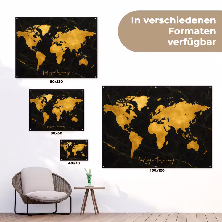 Wereldkaart - Goud - Marmer tuinposter los doek klein -Xsfeer9_DE