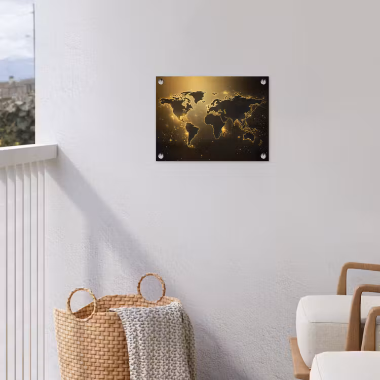 Wereldkaart - Gouden lichten tuinposter los doek klein -sfeer8