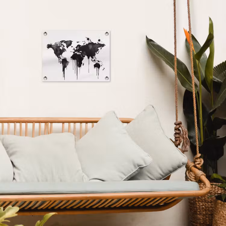 Wereldkaart - Graffiti - Zwart tuinposter los doek klein -sfeer7