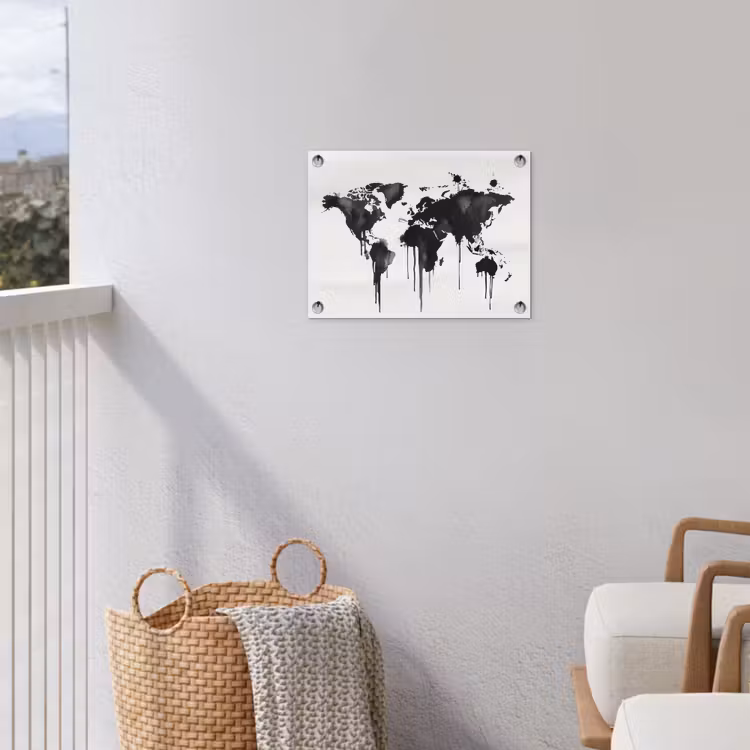 Wereldkaart - Graffiti - Zwart tuinposter los doek klein -sfeer8